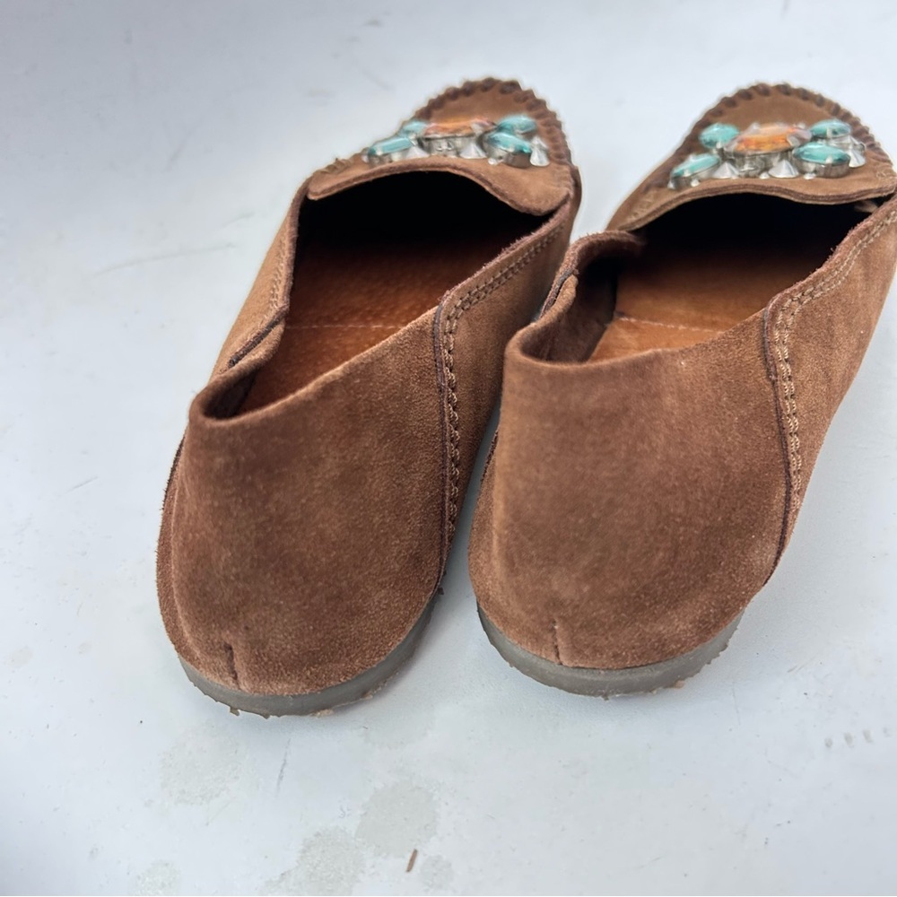 Free People Brown Suede Embellished Cherokee Moccasins Size 41 10.5 NWOB - Picture 5 of 10